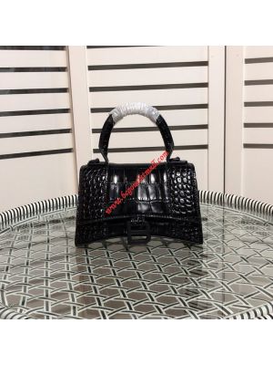 Balenciaga Metallic Croc Embossed Patent Leather Hourglass Xs Top Handle Bag