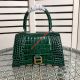 Balenciaga Hourglass Small Top Handle Bag Crocodile Embossed Calfskin In Green